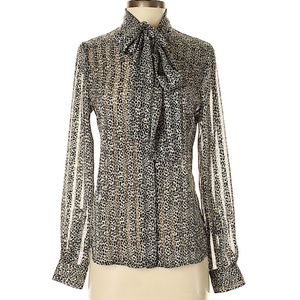 Pink Tartan Long Sleeve Tie Neck Blouse